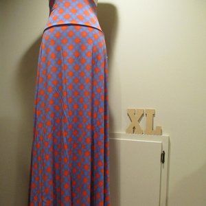 NWT LuLaRoe Maxi skirt, XL, blue and red-orange burst pattern